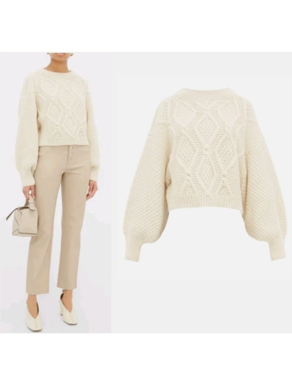 I Love MR MITTENS balloon slv cropped cable goop fave knit top sweater $485 M/L